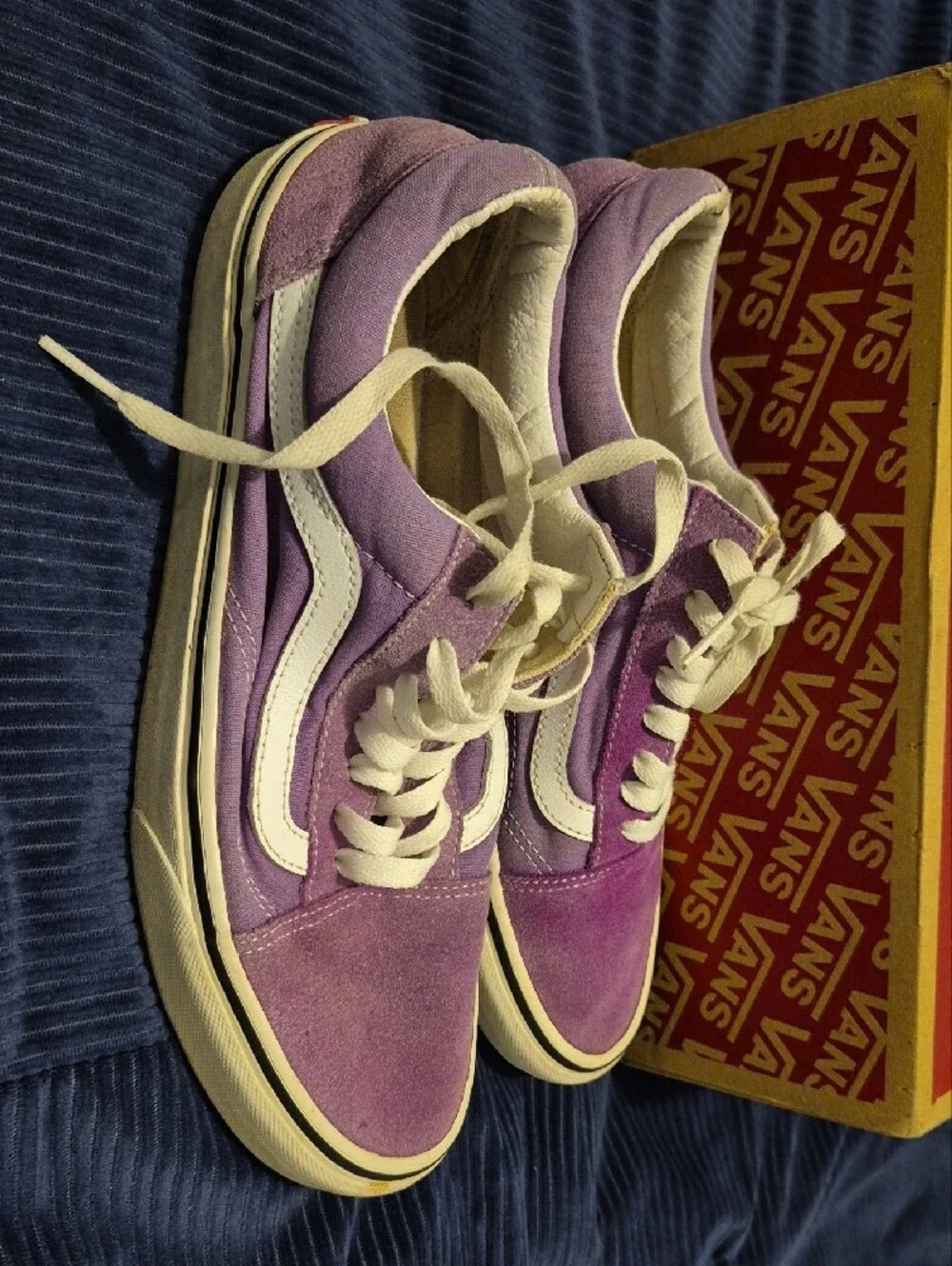 Vans Kids Old Skool Purple & White Suede Canvas Sneakers